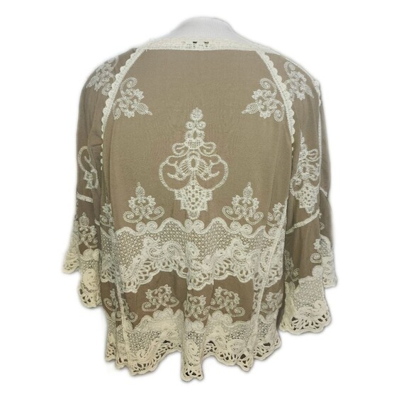 Democracy Rayon Taupe Brown Blouse W/ Cream Cotton Embroidery, 2X - Picture 4 of 8